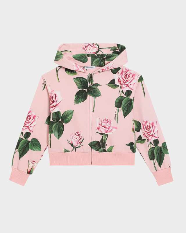 Girl's Rose-Print Hoodie, Size 8-